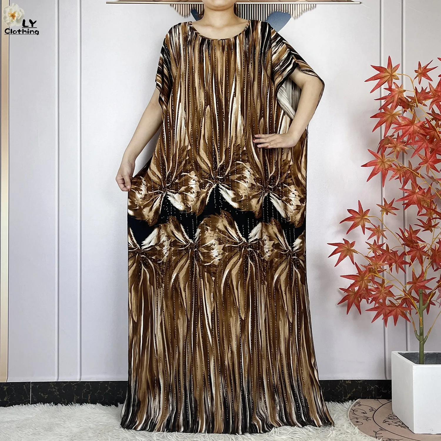 2024 Dubai Fashion Party For Women Dresses With Big Scarf Cotton Tie-Dyed Short Sleeves Lady Elegant Maxi African Abaya Clothing