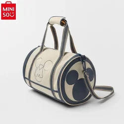 MINISO Disney Mickey High Quality Canvas Lightweight Cylinder Crossbody Bag Fashion Women's Large Capacity Storage Handbag