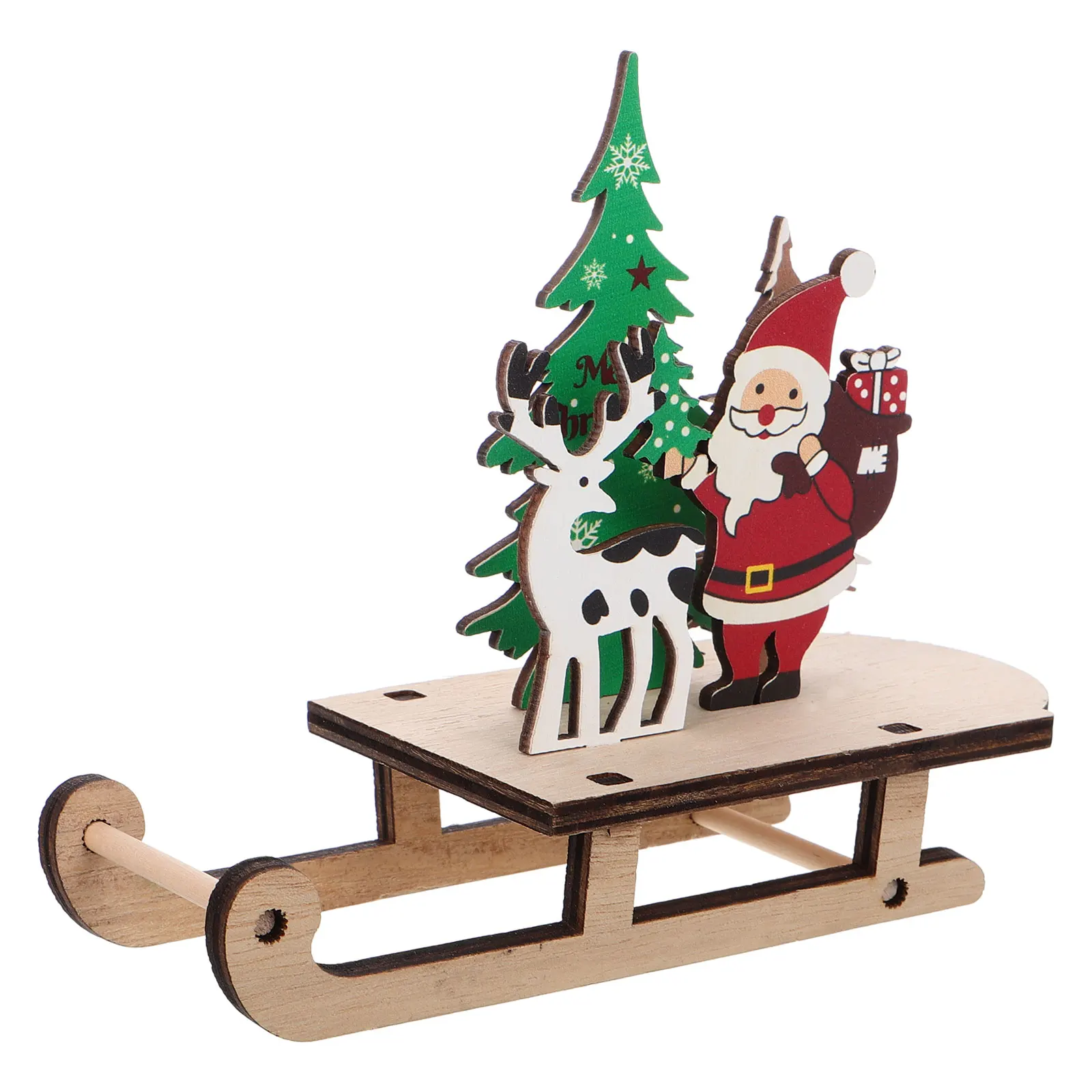 

Wooden Sleigh Christmas Tree Decoration Santa Claus Festive Desktop Decor For Holiday Party Xmas Stocking Stuffers Mini Tree