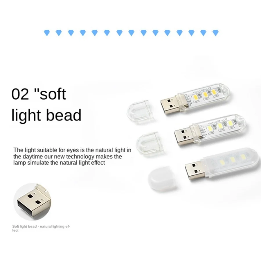 Lampe de livre LED USB, 3 ampoules SMD, alimentation 5V, blanc chaud, 5000-6500K, 3000-3500K, veilleuse, éclairage intérieur