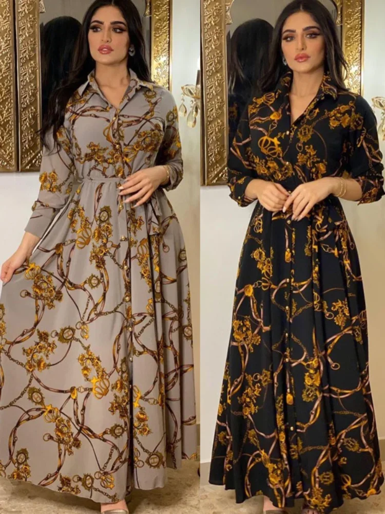 

Muslim Abaya Dress Women Ramadan Print Shirt Dresses Autumn Jilbab Turkey Islamic Vestidos Elegant India Moroccan Kaftan Arab