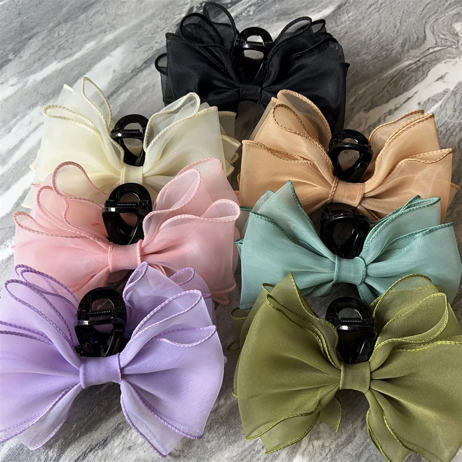 New Korea fashion Tulle Big Bow Hair Claw Clips for Women pink Black Bowknot Hair Clamp Hairpin Headdress Accessories wholesale