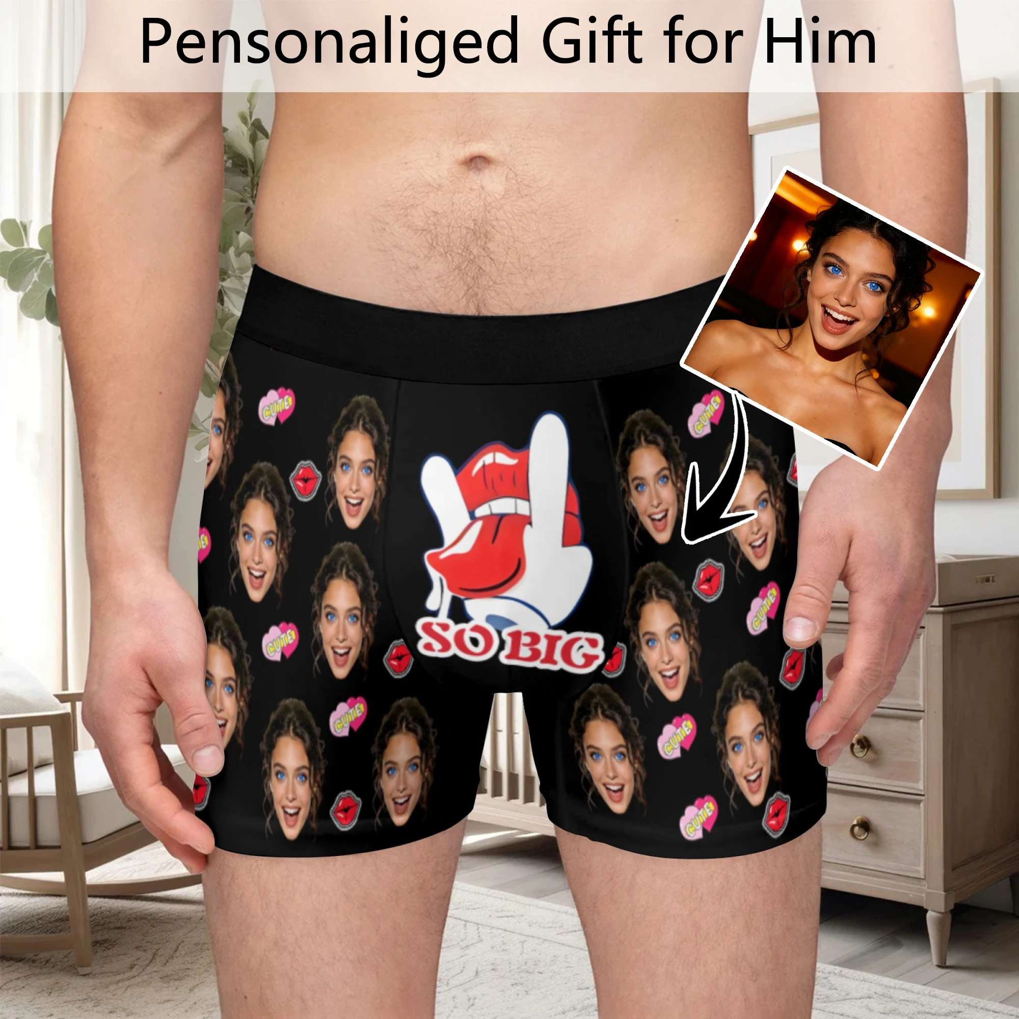 Personalized Face Photo Underwear Custom Heart Boxer Briefs Custom Men Valentine's Day Gift For Husband Anniversary