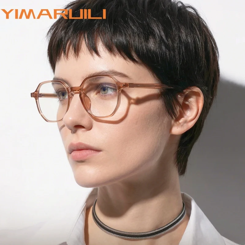 

Очки YIMARUILI унисекс в ретро-стиле, многоугольные, из TR90 и ацетата, модные, трендовые, простые, корректирующие форму лица, оправа TR4005
