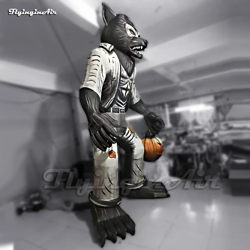 Scary Halloween Character Large Evil Inflatable Werewolf With A Pumpkin Head In His Hand For Garden And Yard Decoration