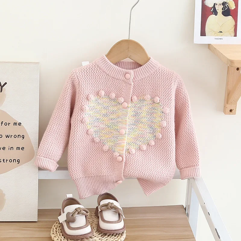 Cardigan for Girls Handmade Hairball Heart Sweater Jacket  Toddler Cardigan  Girls Sweater Toddler Girl Cardigan  Winter Sweater
