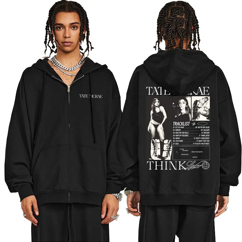 Tate Mcrae The Think Later Tour Zipper Hoodie Men Women Fashion Art Aesthetic Zip Up Jacket Coat Fleece Oversized Zip Up Hoodies