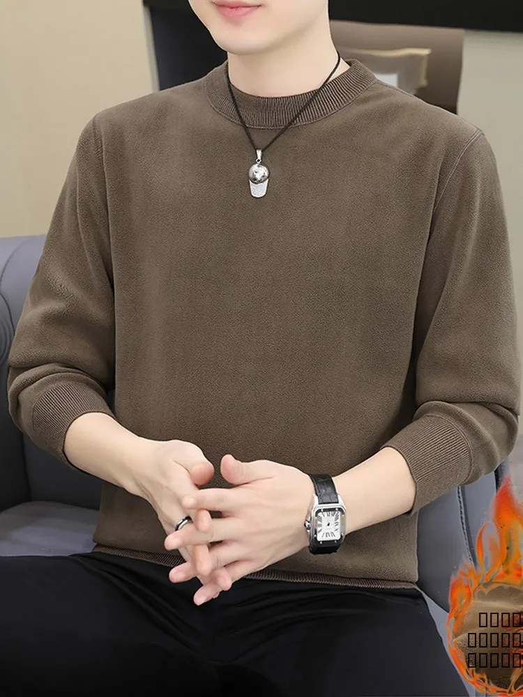 

Мужская зимняя утепленная толстовка с длинным рукавом и круглым вырезом, на флисовой подкладке, двусторонняя, из поларфлиса, термо-футболка, цветная, термо-одежда.