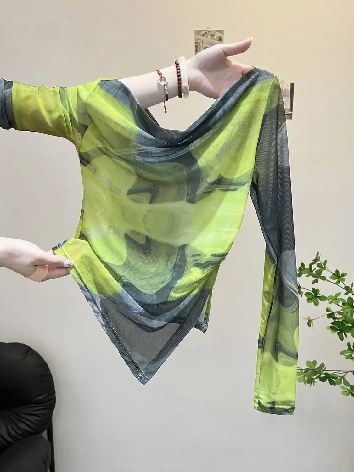 

Двухслойный сетчатый топ на одно плечо, летняя защита от солнца, нерегулярная