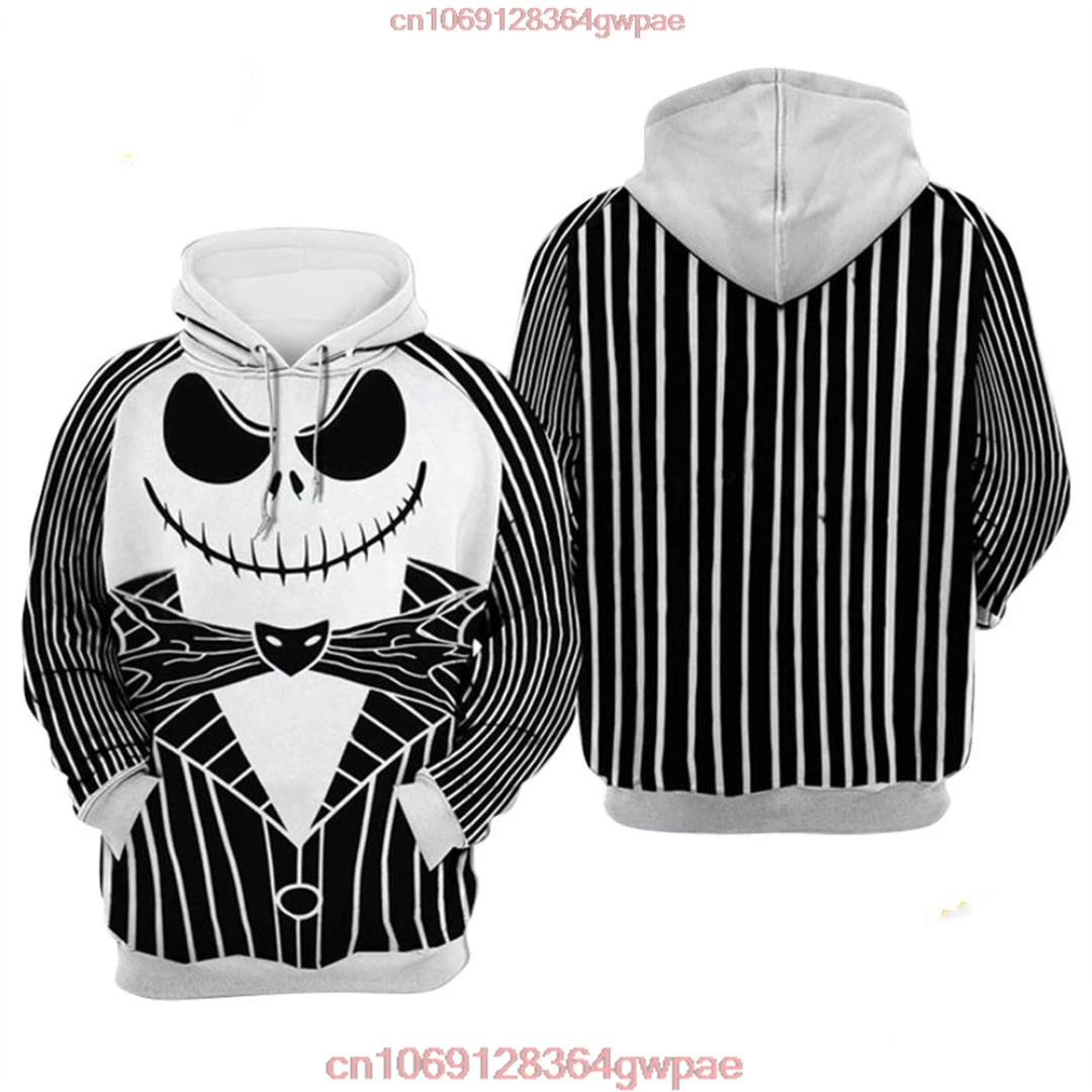O pesadelo dos homens antes do Natal moletons, capuz 3D Jack Skellington, capuz casual com zíper Harajuku, Disney, moda Halloween