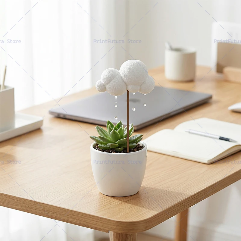 3D Printed Cloud Watering Planter, Rain Drop Automatic Watering Device Creative Dripping Flower Pot for Indoor Plants Home Decor