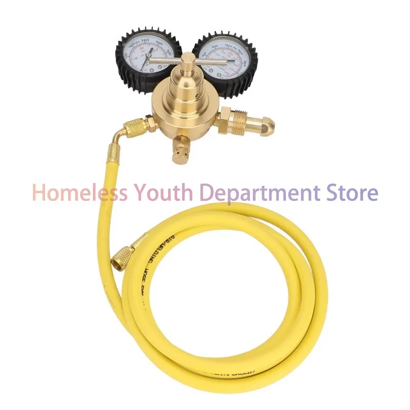 Nitrogen Pressure Gauge Regulator Test Kit Brass Inlet Outlet Connection with 200cm Hose
