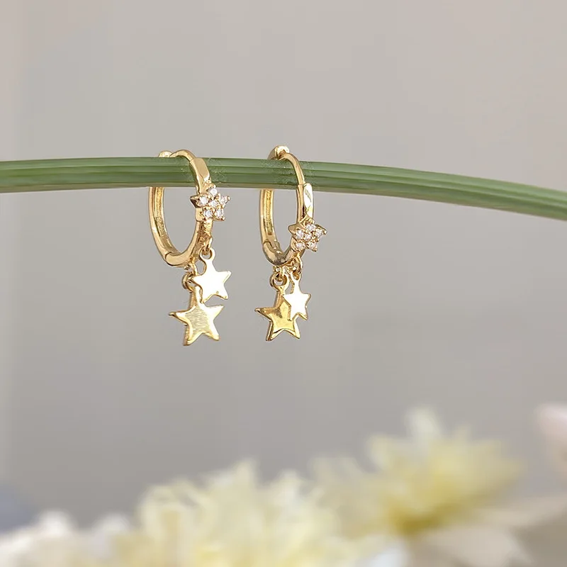 Fashion Small Simple Rhinestone Star Ear Buckle Hoop Earrings For Women Punk Cross Moon Sun Earrings Party Jewelry Wholesale