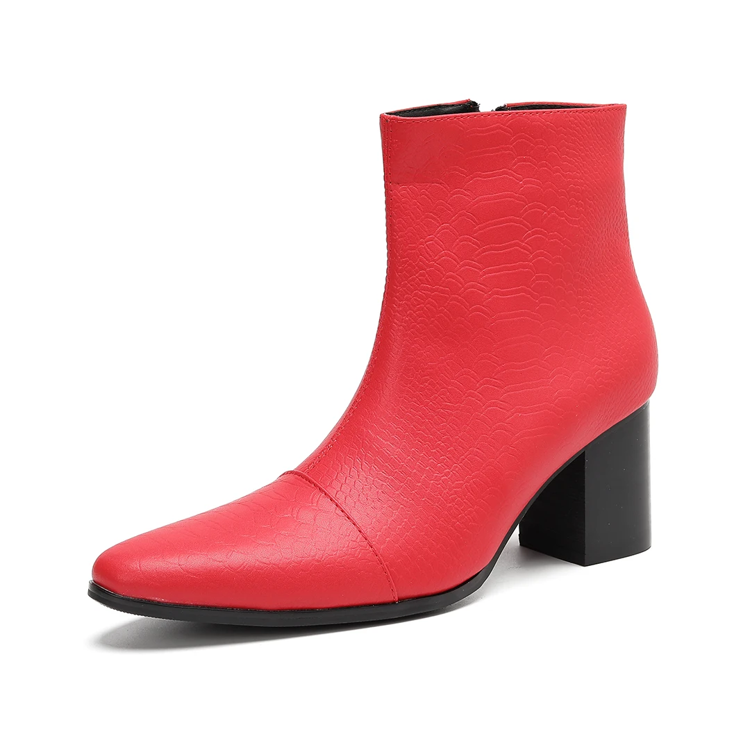 Chelsea Red Classic High End Side Zipper Boots New High Heels Pointed Rubber Sole Men's Boots Wedding Party