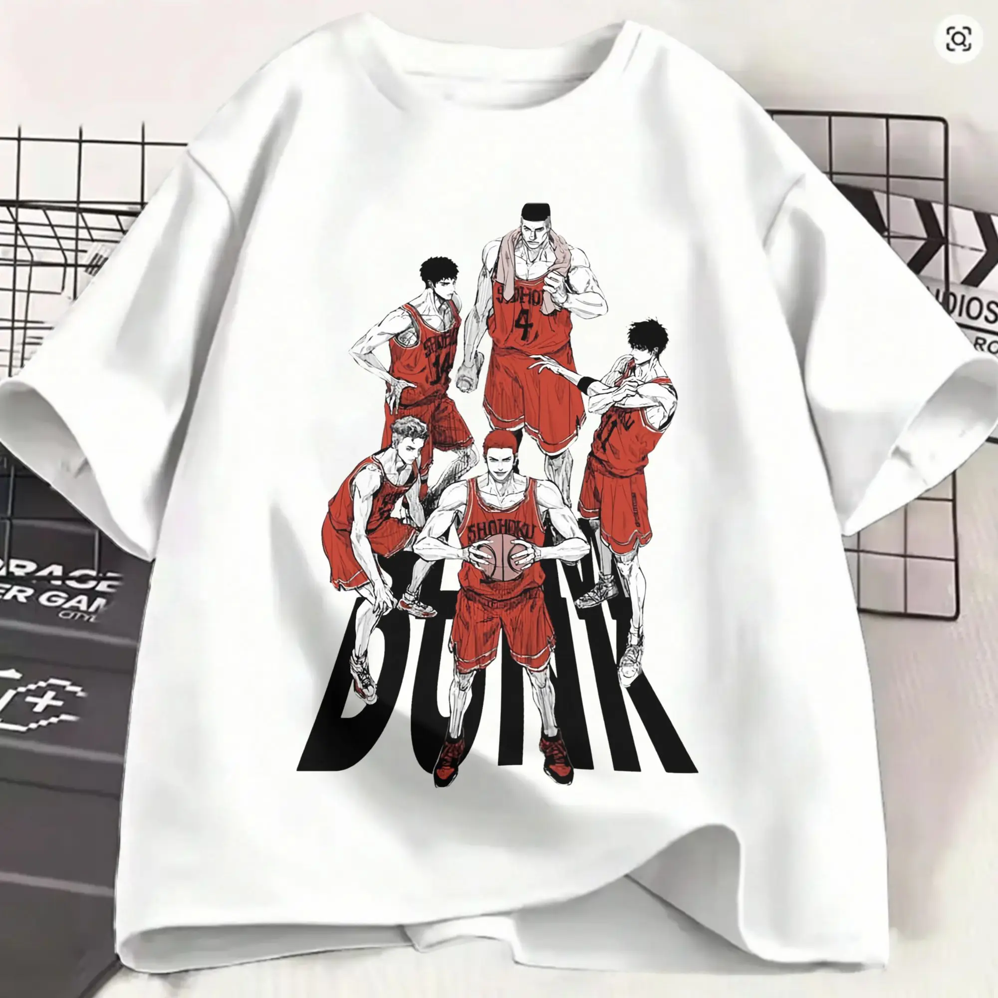 Slam Dunks T Shirt Men's  Pure Cotton Vintage T-Shirt Round Neck  Tee Shirt Short Sleeve Tops Graphic