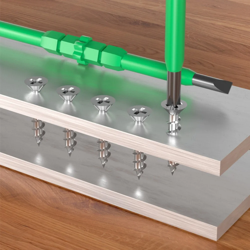Green Dual Purpose Magnetic Screwdriver with Cross Flat Ends Made of Chromium Vanadium Steel for Reliable Daily Repairs