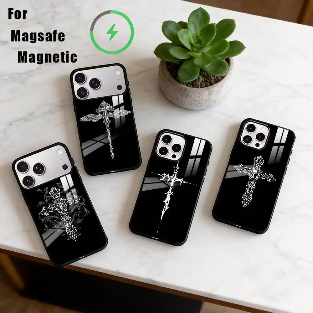

Cross Emblem Phone Case For iPhone17,16,15,14,13,12,11 Plus,Pro Magnetic with Magsafe Wireless Charging