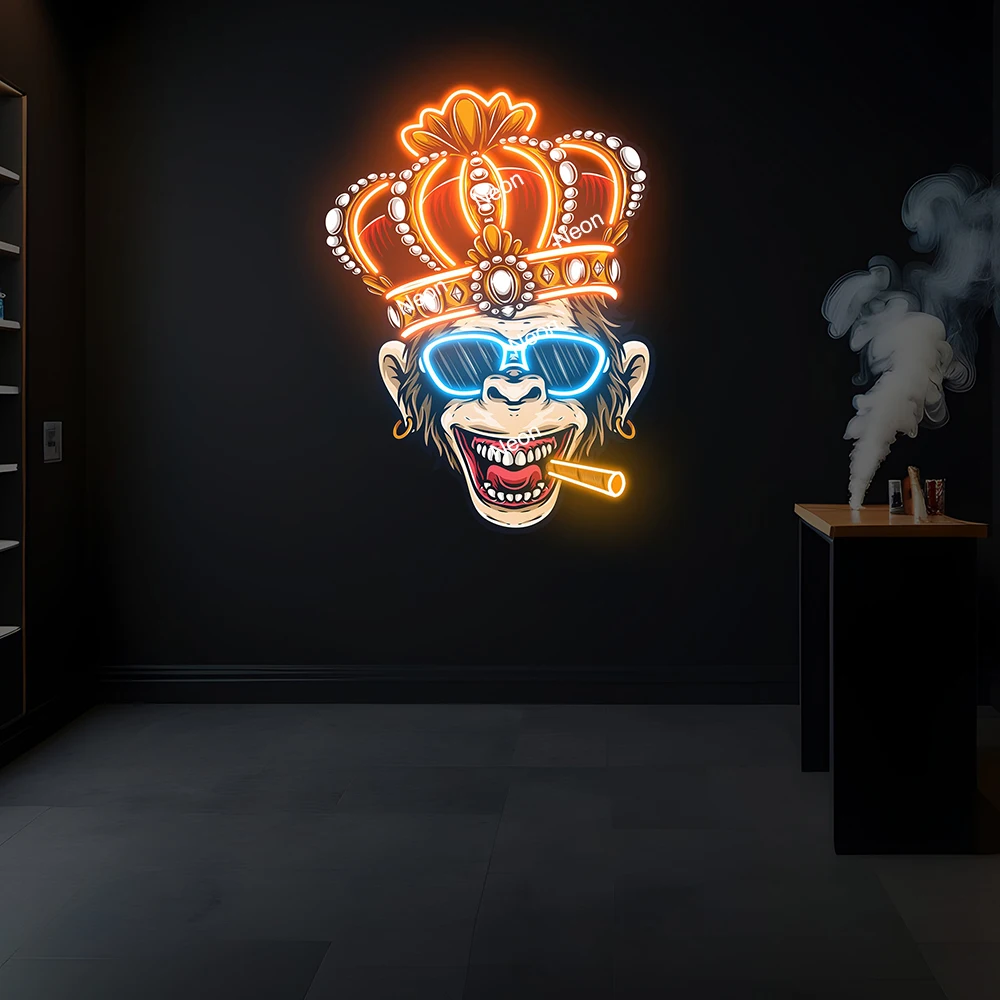 

King Monkey Smoke Neon Sign Custom Smoking Shop Wall Decor Light Sign Home Room Bar Decoration Personalized Business Neon Signs