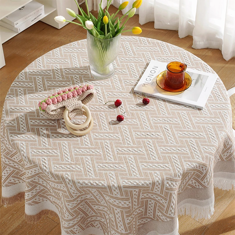 Ins Cream Style Lace Tablecloth with Tassel Edge Outdoor Camping Table Cloth Home Party Decor Tablecloth 130x180cm/180x230cm