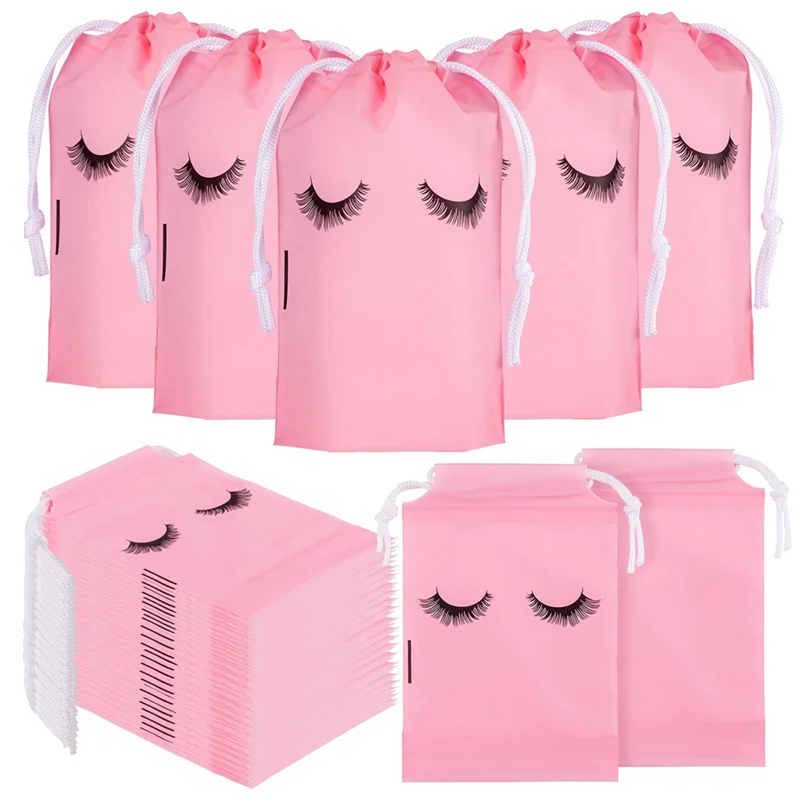 100Pcs Lash Bags for Clients Lash Goodie Bags for Clients Lash Aftercare Bags Eyelash Extensions Makeup Bags Pink