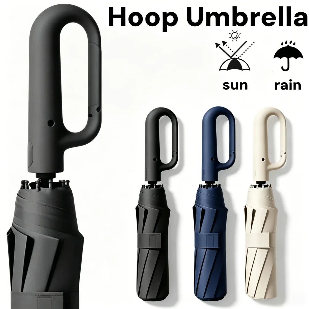 Oversized Reinforced Windproof Rainproof Dual-use UV Resistant Fully Automatic Rotating Ring Buckle Umbrella Fold Double Keel