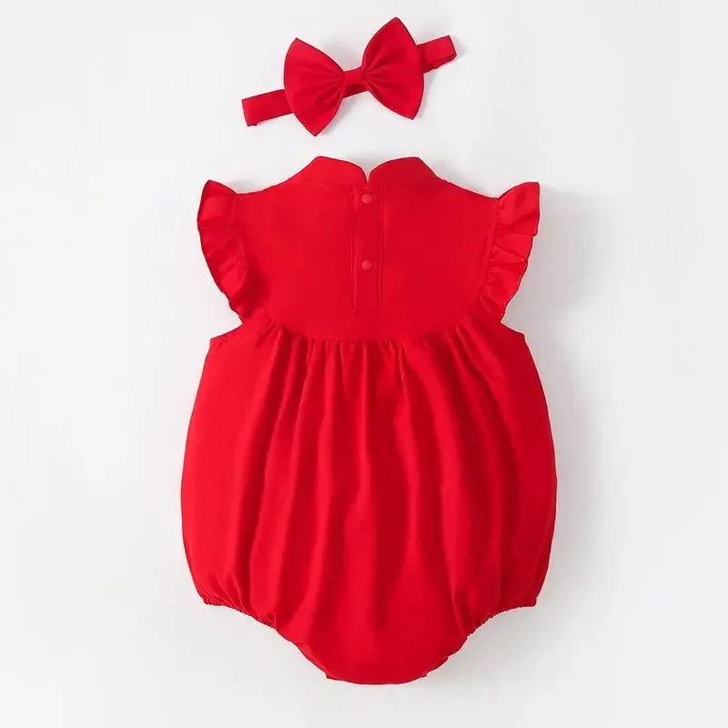 Baby Clothes Summer Clothes Red Jumpsuit Clothe One Year Old Dress, Baby Girl, Week Grabbing Crawling Clothes