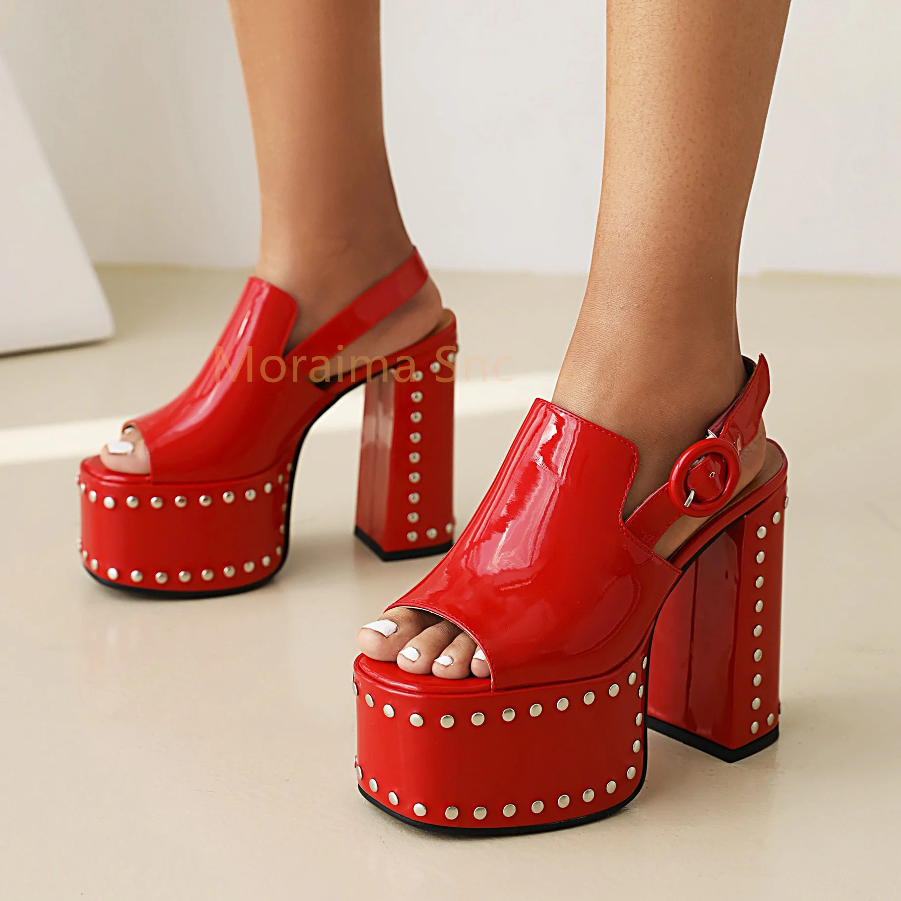 Chunky Heel Peep Toe Sandals for Women Rivet Platform High Heels Back Strap Female Nightclub Catwalk Women's Shoes Summer