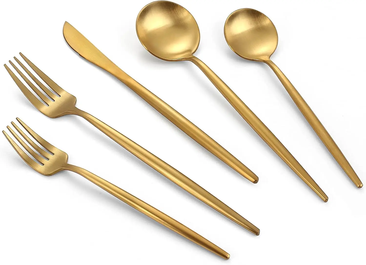 

40-Piece Stainless Steel Flatware Set, Matte Gold Finish, Service for 8, Dishwasher Safe Cutlery