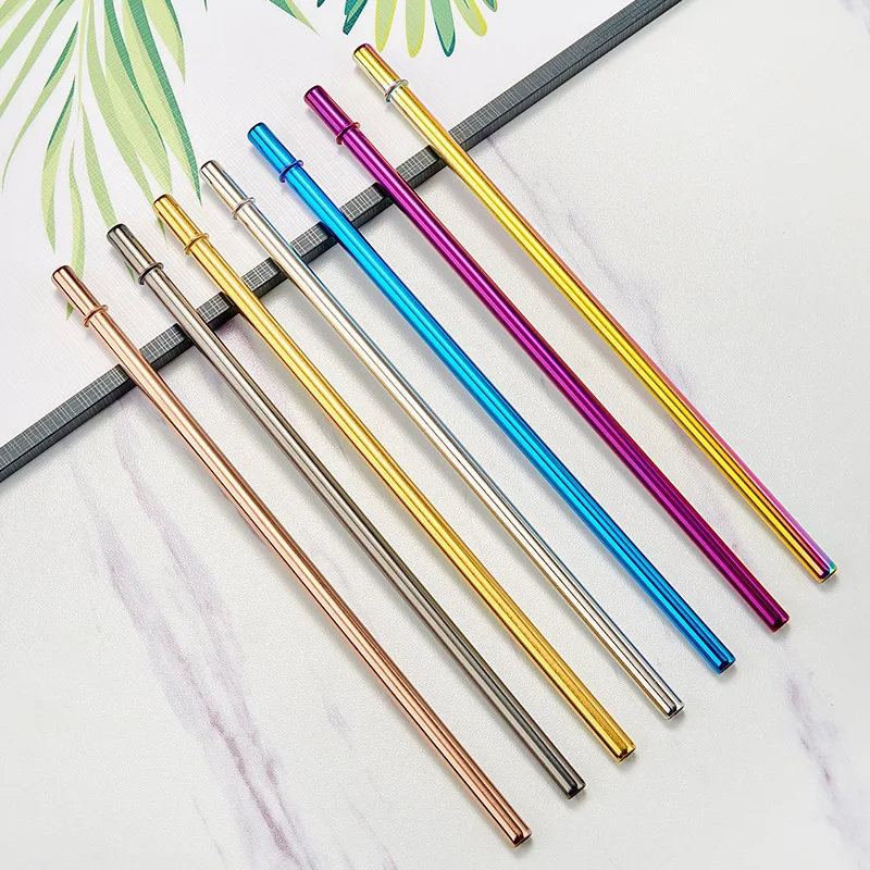 5pcs Drinking Straw Circle 8mm 22cm Stainless Steel Straw Bar Milk Tea Juice Beverage Straw