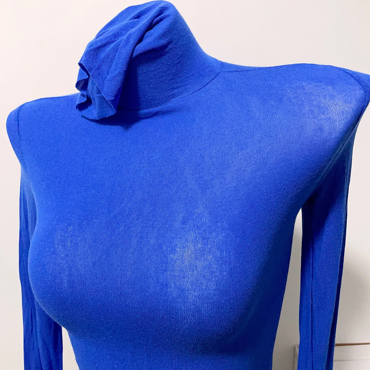 Basic Style T-Shirt with Pile Collar Thin Base Layer Shirt Inner Wear Transparent Top for Autumn Cotton 100% Long Sleeve