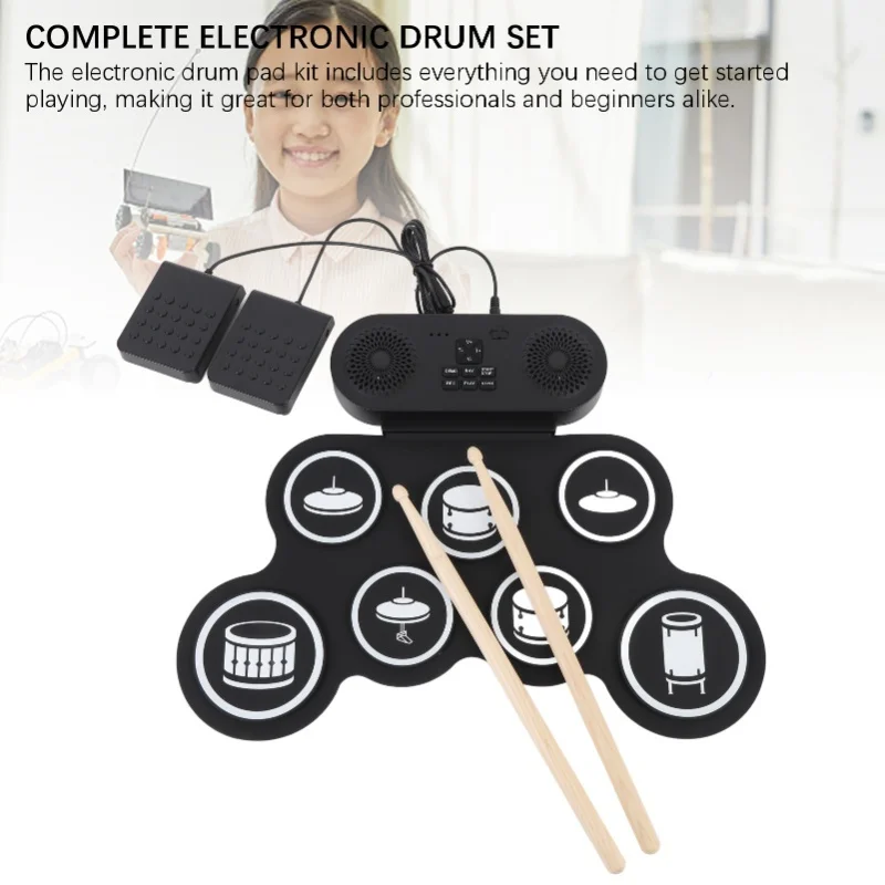 لوحة تدريب الطبل الإلكترونية مع مفاتيح وظيفة مكبرات الصوت المزدوجة 1200 مللي أمبير في الساعة قابلة لإعادة الشحن وقابلة للطي وقابلة للطي