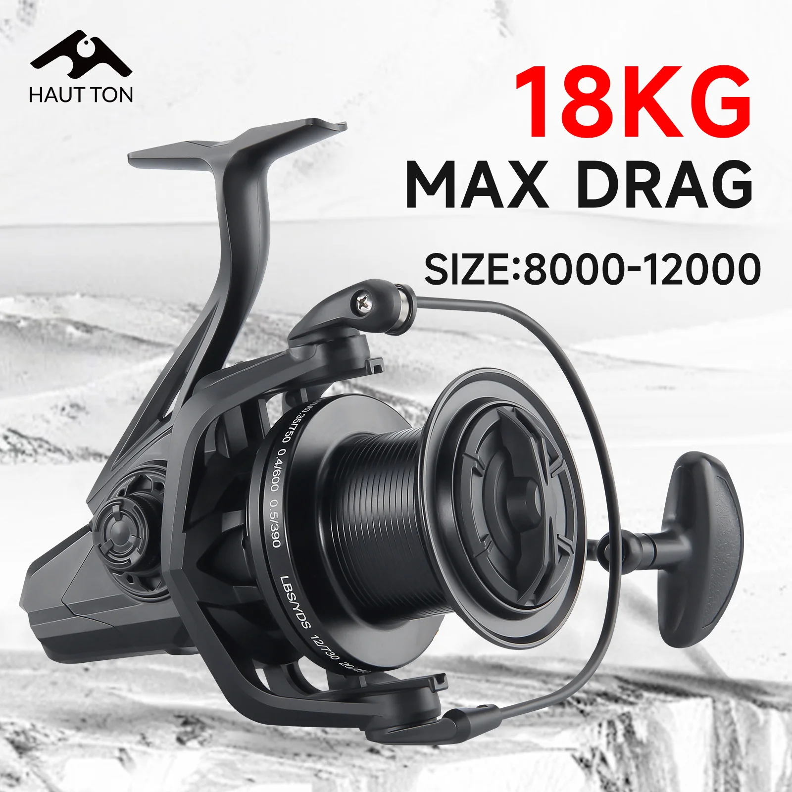 

HAUT TON BLACK 12000/14000 Surf-Fishing Spinning Reel 18KG/39LB Max Drag 6+1 Bearings Corrosion-resistant For Saltwater Fishing
