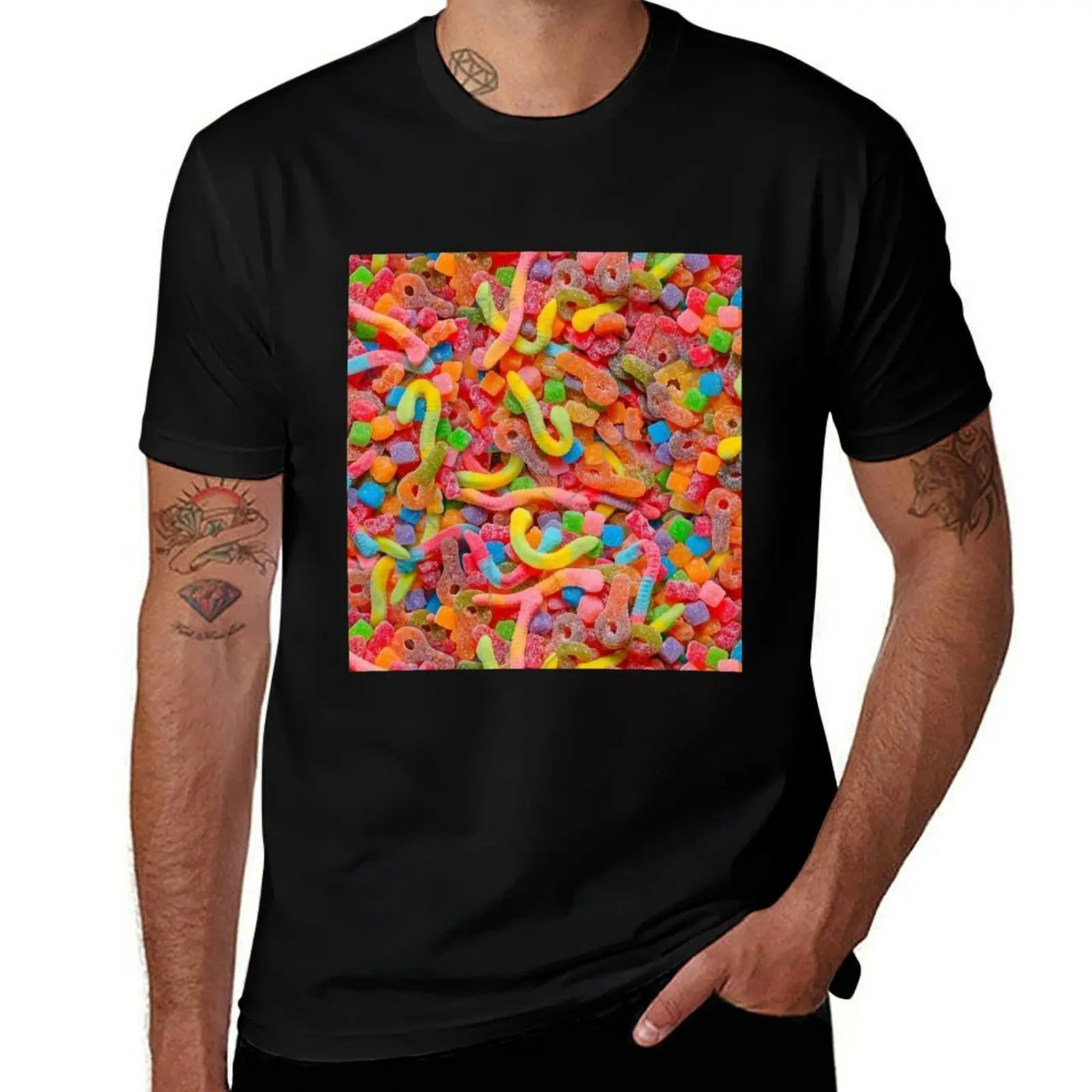 

Gummy Worms Candys T-Shirt Athletic Fit Sports Short Sleeve Top