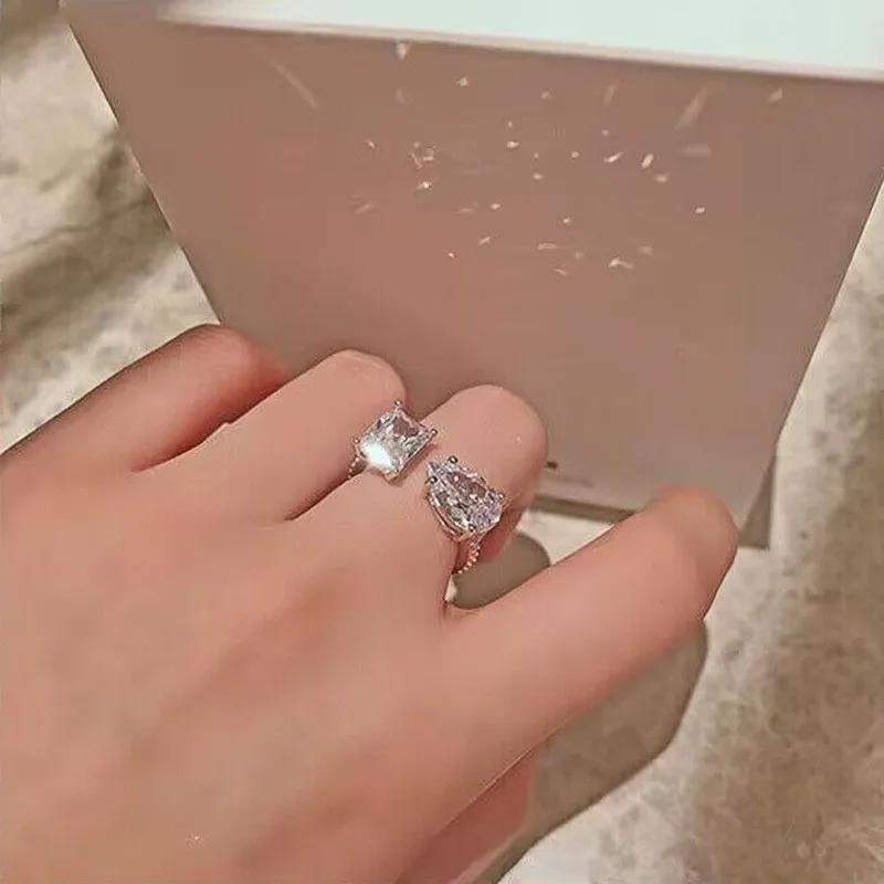 925 Sterling Zilver Rechthoekige Peer Zirconia Opening Ringen voor Vrouwen Luxe Trouwring Accessoires Trendy Sieraden Cadeau