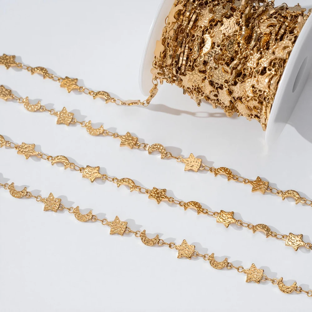 1 Meter Edelstahl-Ketten mit Geprägten Punkten, Sternen und Monden für Halsketten, Armbänder, Schmuckherstellung, DIY-Material und Komponenten – Detail 2