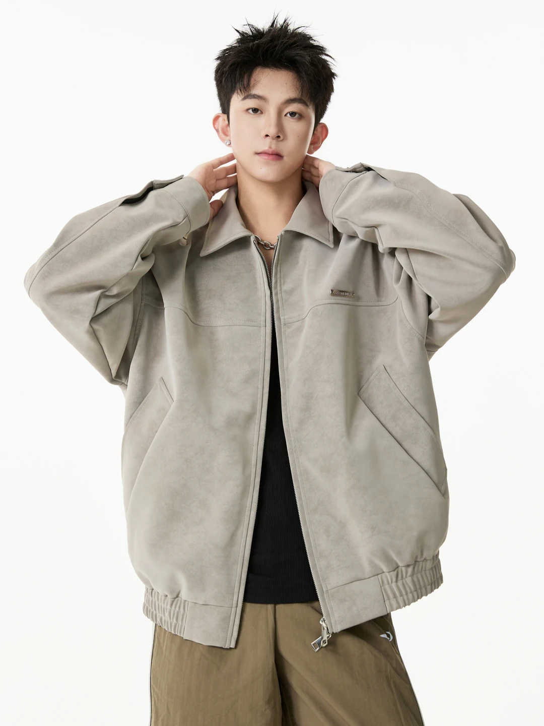 

Retro American PU Leather Casual Jaet Men's Spring Autumn High Street Trendy Loose Match All Motorcycle Coat for Couples