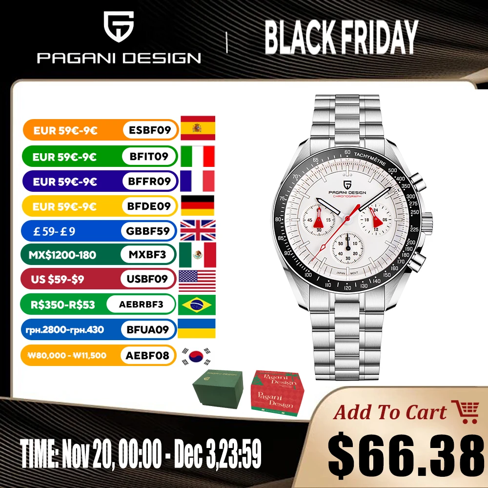 

Men's PAGANI DESIGN Quartz Watch Luminous Wristwatch with Auto Date Complete Calendar Sports Clock Gift 2025 New Chronograph Man