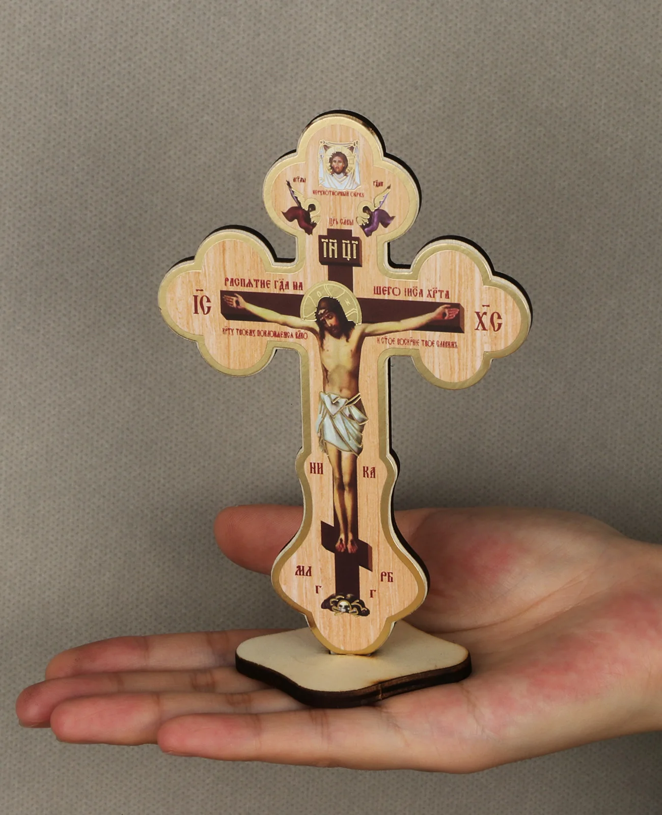Christliches Kruzifix Jesus Christus Kreuze Symbol Ornament Holz Jesus auf Kreuz Ständer Dekoration Kirche Desktop Display Handwerk Geschenk