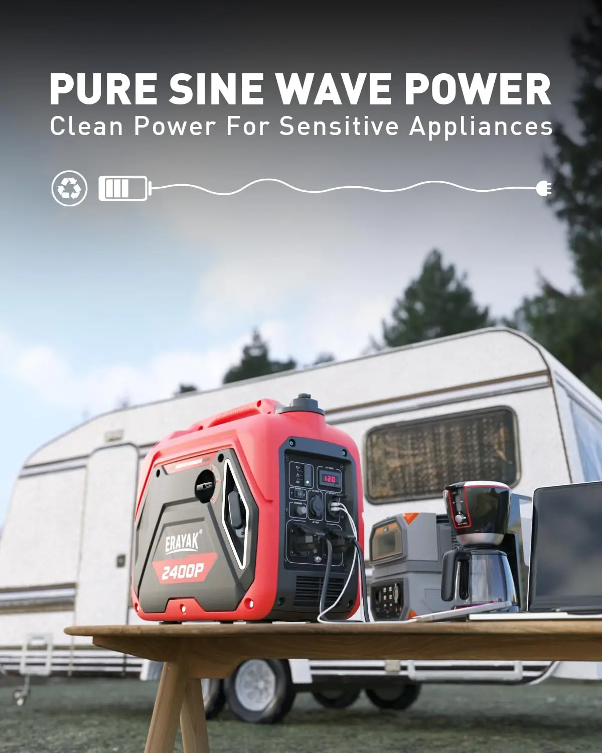 2400W Portable Inverter Generator for Home Use, Super Quiet Small Generator for Camping Outdoor Emergency Power Backup