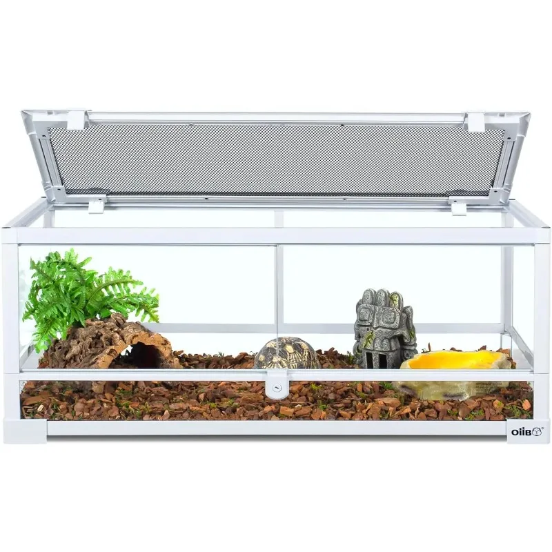 Vollglas-Reptilien-Terrarium mit langem Tank, 20 Gallonen, für Reptilien, Haustiere, Gecko, Eidechse, Schlange, doppelte Türen zum Öffnen vorne