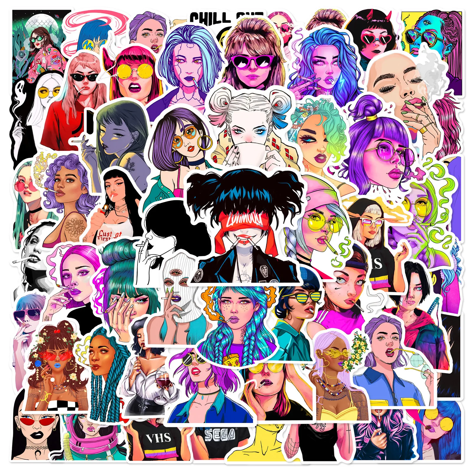 

50Pcs Cool Girl Stickers Weed Smoking DIY Stickers Scrapbooking Phone Luggage Skateboard Waterproof Decals