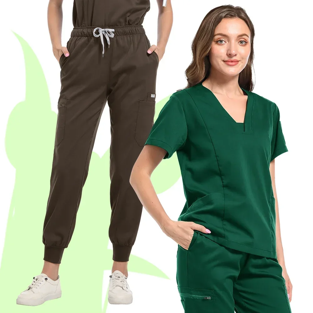 New Short Sleeve Scrubs Top with Pocket Pants Medical Nurse Uniforms Doctor Surgery Overalls Spa Outwear Beauty Salon Workwear