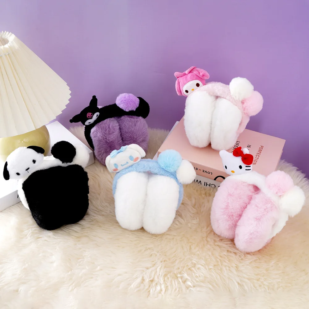 Sanrio Kuromi Melody Plush Doll Earmuff Cinnamoroll Pochacco Kt Cat Winter Keep Warm Antifreeze Earmuff Ear Protection Accessory