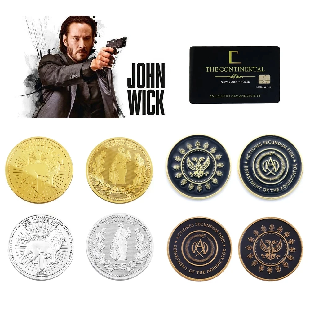 20pcs/Lot John Wick Movie Gold Coin Cosplay Continental Hotel Card Adjudicator Black Medallion Keanu Reeves Fans Collection Prop