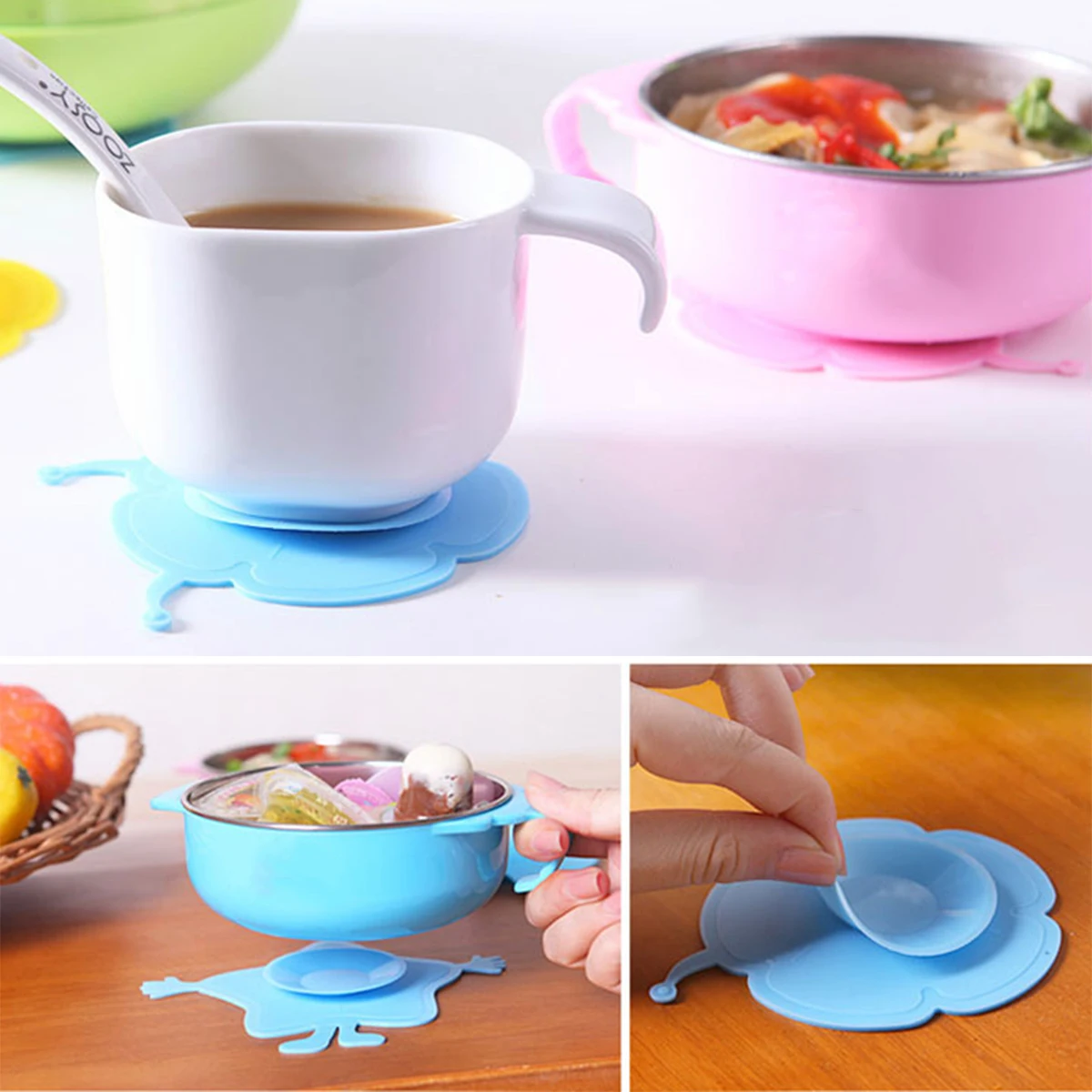 

4 Pcs Baby Bowl Suction Pad Non slip Silicone Mat Kids Tableware Sucker Double sided Bowl Feeding Accessories Eco friendly High