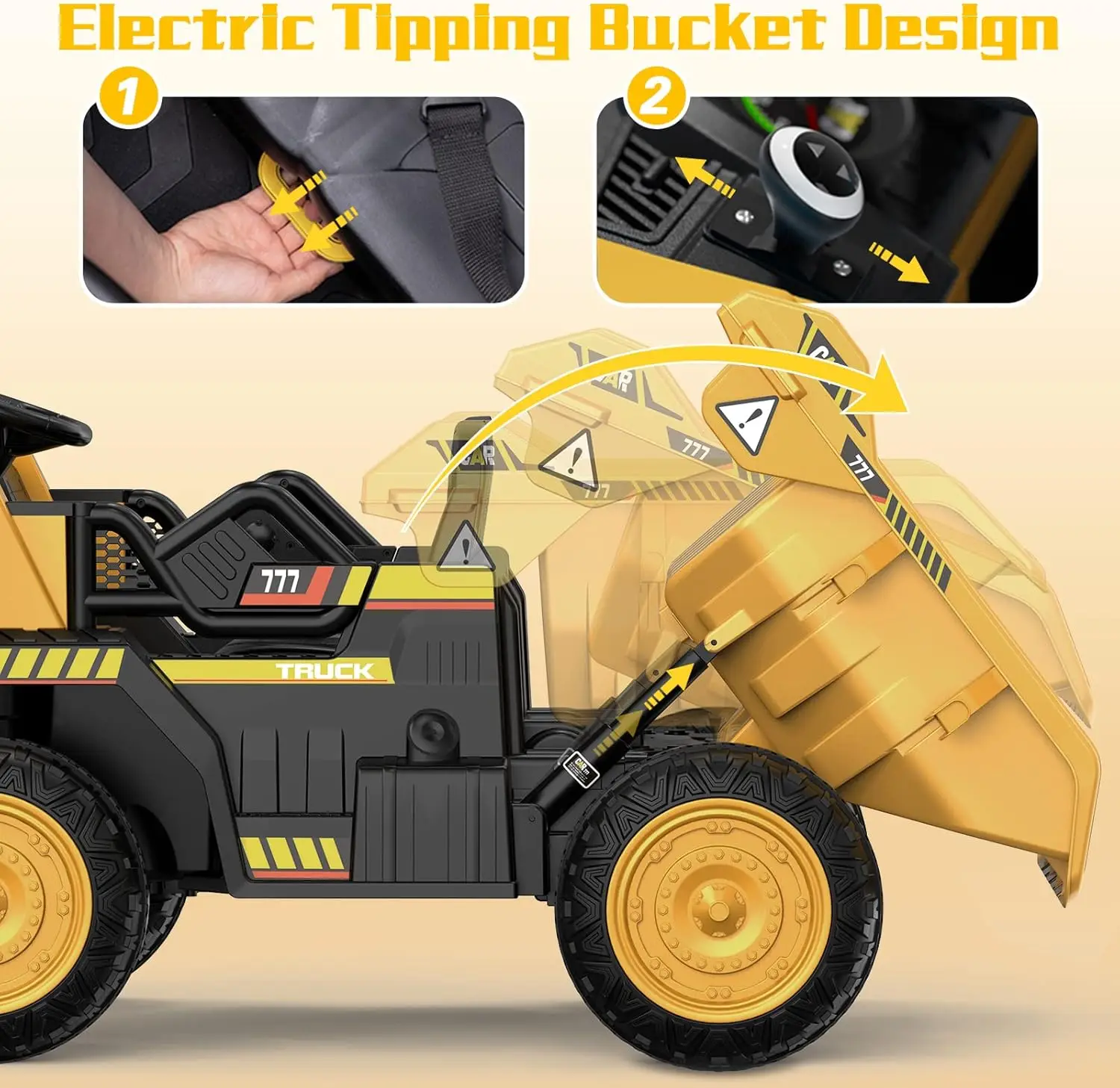 Ride on Dump Truck, 12V Ride on Car with Remote Control, Electric Dump Bed and Extra Shovel, Ride on Construction Vehicle