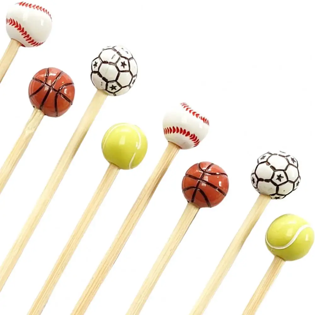 Sports Ball Bamboo Picks 100 Pcs Baseball Basketball Tennis Bamboo Cocktail Picks Sports Ball End Skewers 4.7