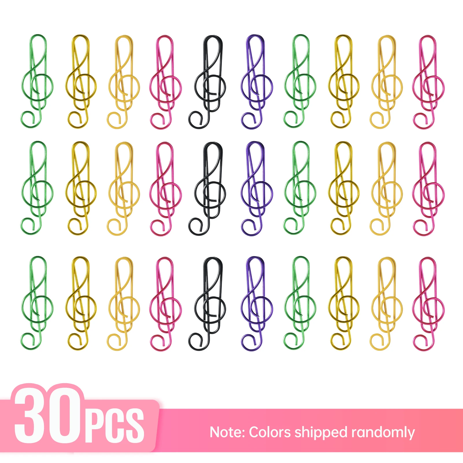 30/50/100PCS  Paper Clips Cute  Musical Note Paperclip Multicolor Metal Bookmarks for Music Enthusiast for Party Invitation Card