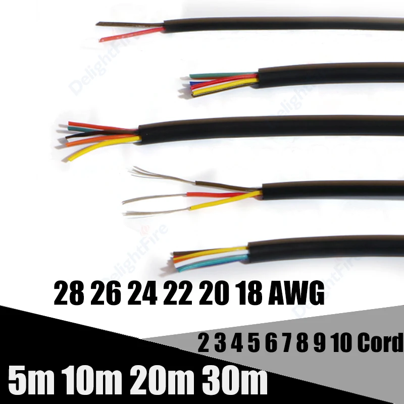 12V Automotive Electric Wire 2 3 4 5 6 7 8 9 10 Core Sheathed Tinned Copper Cable for LED Strip Lighting Audio Speakers Battery