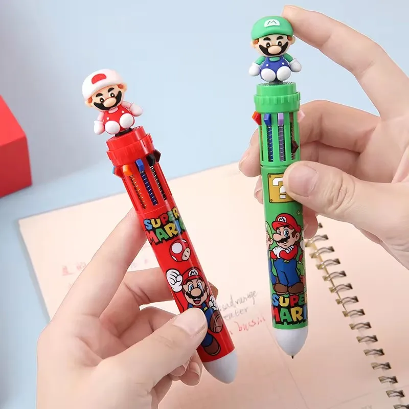 Imagem -04 - Super Mario Desenhos Animados Caneta Esferográfica 10 Cores Caneta Gel Bonito Artigos de Papelaria para Estudante Atacado 36 Pcs